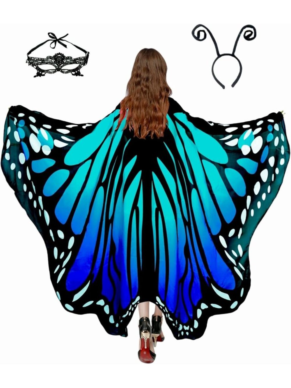 Women's Adult Butterfly Costume Monarch Butterfly Wing Cape 3Pcs Mask Halloween7